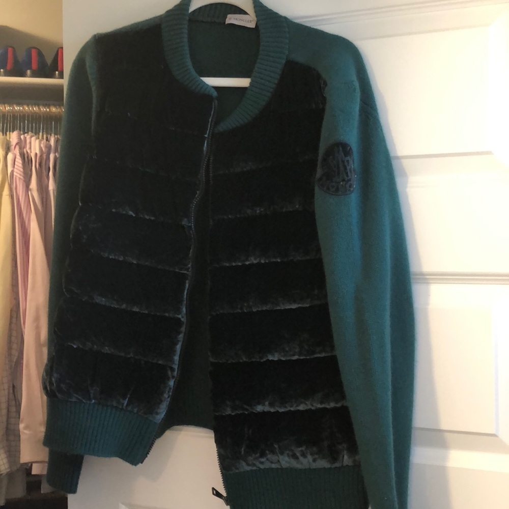 Moncler green velvet sweater jacket
